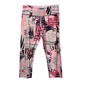 Calvin Klein Performance Womens XL Pink Graphic Palm Print Cropped Leggings WICK